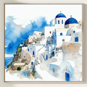 Santorini Greece Watercolor Painting Art Print, Santorini Wall Art, Greece Poster, Summer Home Decor, Travel illustration. GS