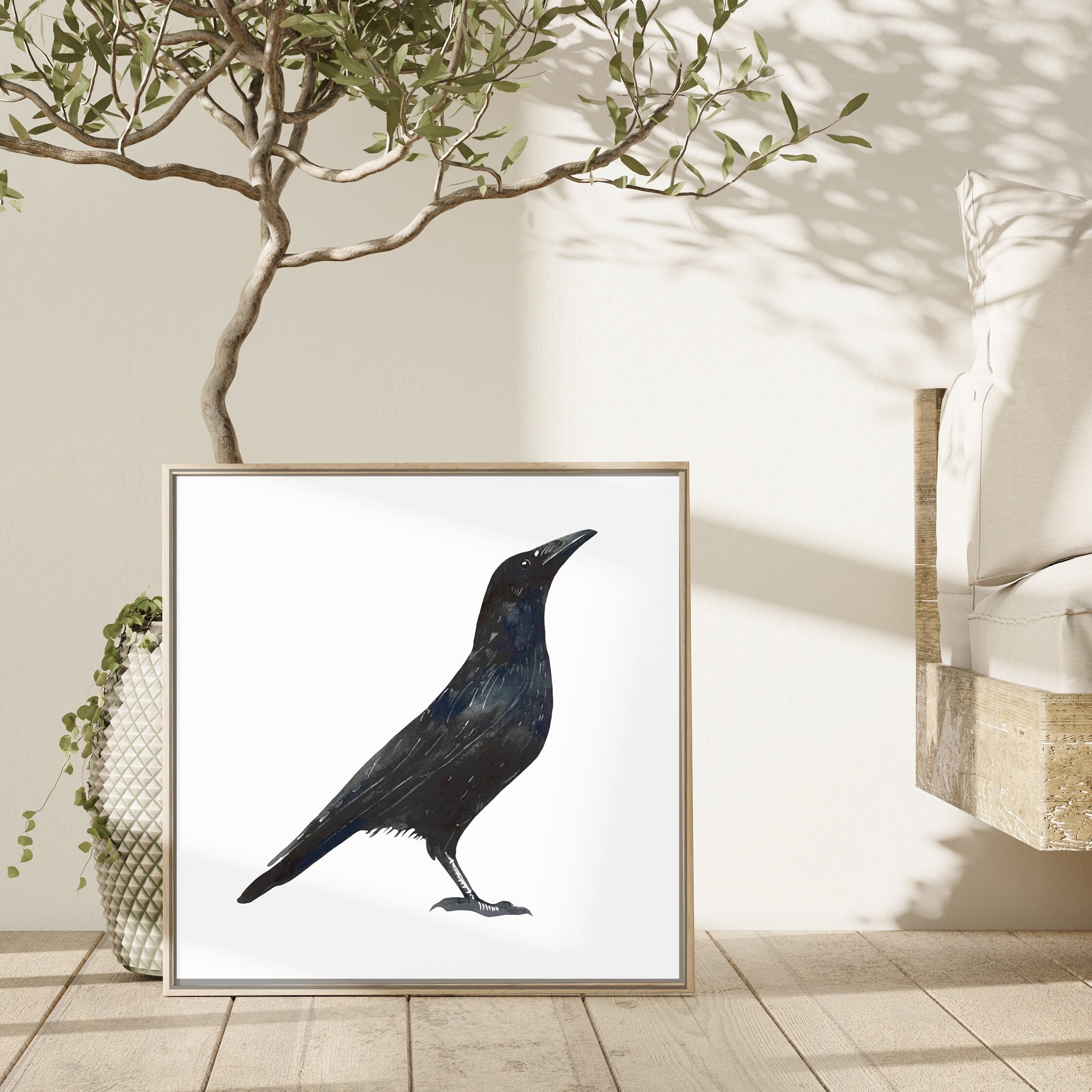 Raven Watercolor Painting Black Bird Wall Art Crow Painting Etsy