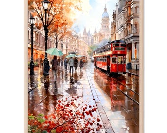 London Wall Art Print, Bohemian Watercolor Painting, Home Decor Gift Art