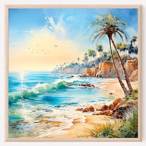 California Beach Wall Art Coastal Print Modern Boho Wall Art Ocean Print Beach Wall Decor California Watercolor Painting