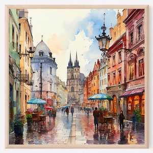 Prague art Poster Czech art Print from watercolor painting