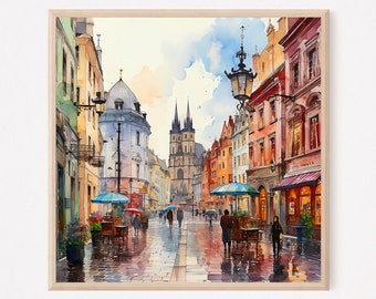 Prag Kunst Poster Czech Art Print von Aquarell Malerei