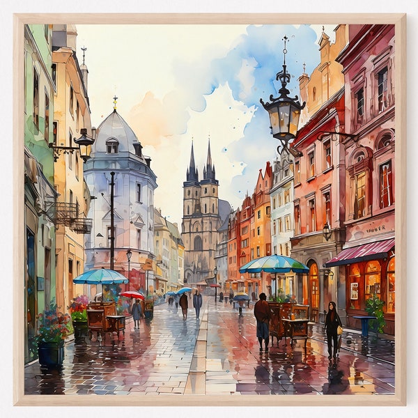 Affiche d'art de Prague Impression d'art tchèque à partir d'une aquarelle