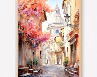 Impressão artística de pintura em aquarela de Roma