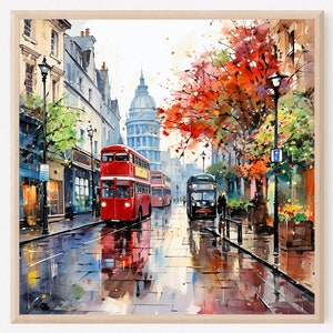 London City Watercolor Painting Print, Engeland Travel Poster Print, London Street Wall Art, London Travel Wall Decor. LO