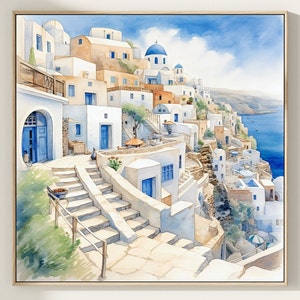 Santorini Greece Watercolor Painting Art Print, Santorini Wall Art, Greece Poster, Summer Home Decor, Travel illustration. GS