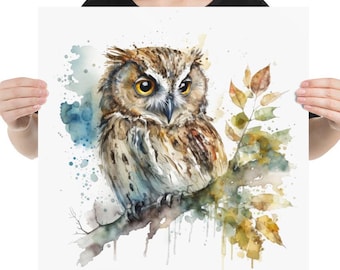 Tawny Owl Watercolor Painting Art Print: Bird Wall Decor