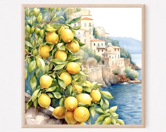 Amalfi Coast Watercolor Print: Positano Lemons Italian Art