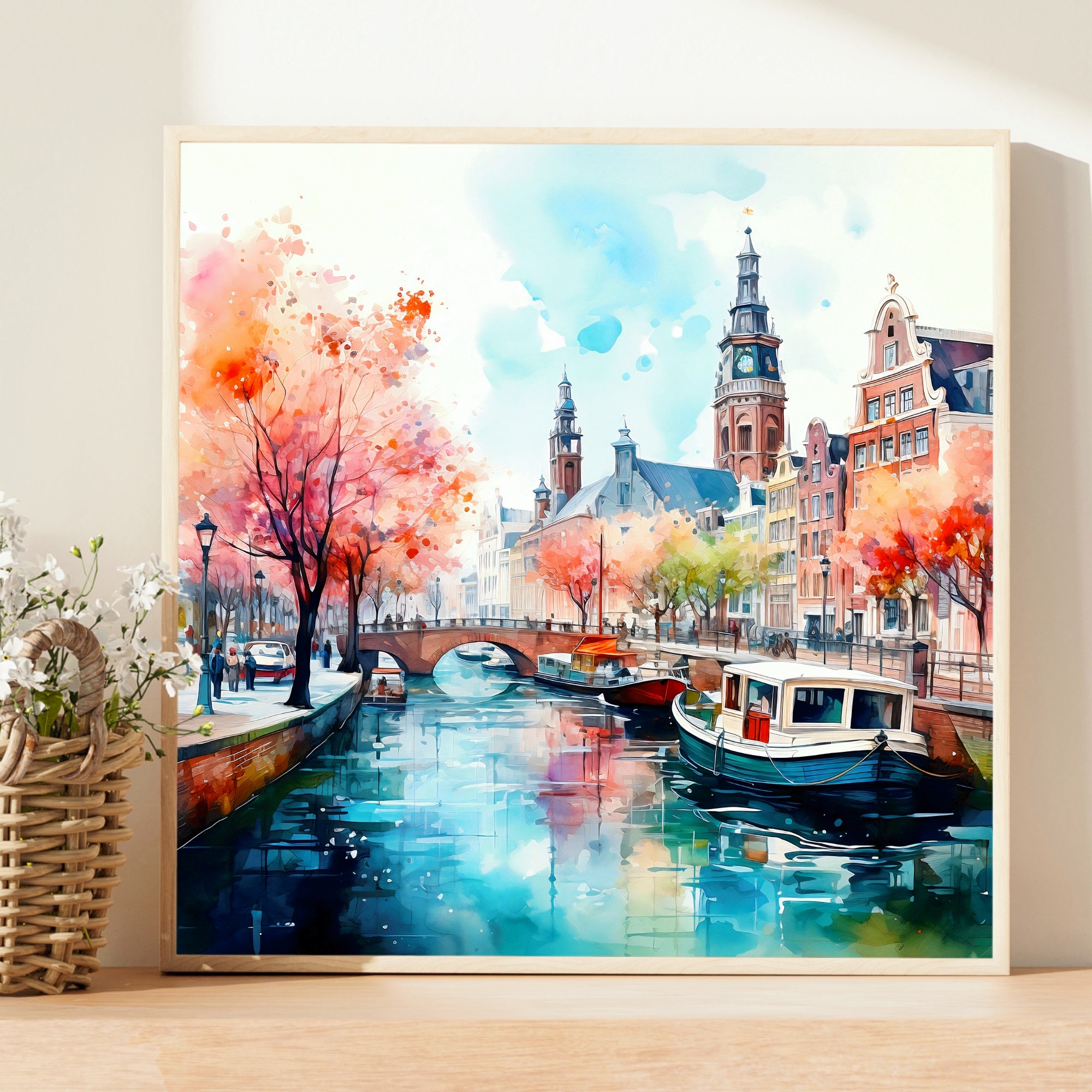 Amsterdam Canal Watercolor Art Print: Netherlands Travel Poster - Etsy