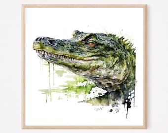 Crocodile watercolor painting print, art, animal, illustration, home decor, gift, Wildlife, wall art