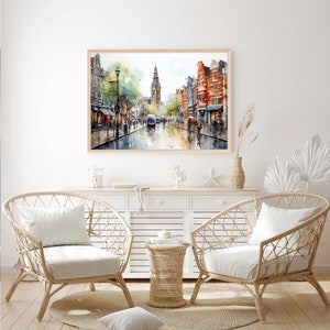 Amsterdam City Watercolor Painting Print, Netherlands Travel Poster ...