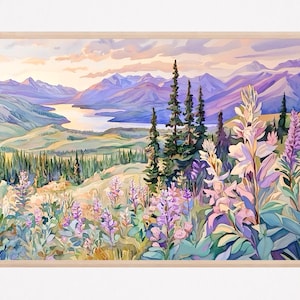 Yukon Canada Watercolor Painting Art Print Travel Poster Mountain Wall Art Soft Tone Nature Wall Decor
