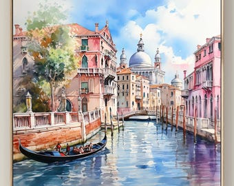 ヴェネツィア（イタリア）の水彩画：ボヘミアン風旅行ポスター - Etsy 日本