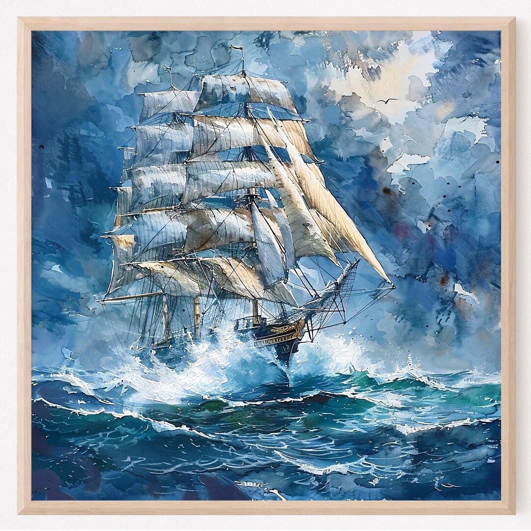 Three-masted Sailing Ship Art Print: Watercolor Seascape Painting - Etsy
