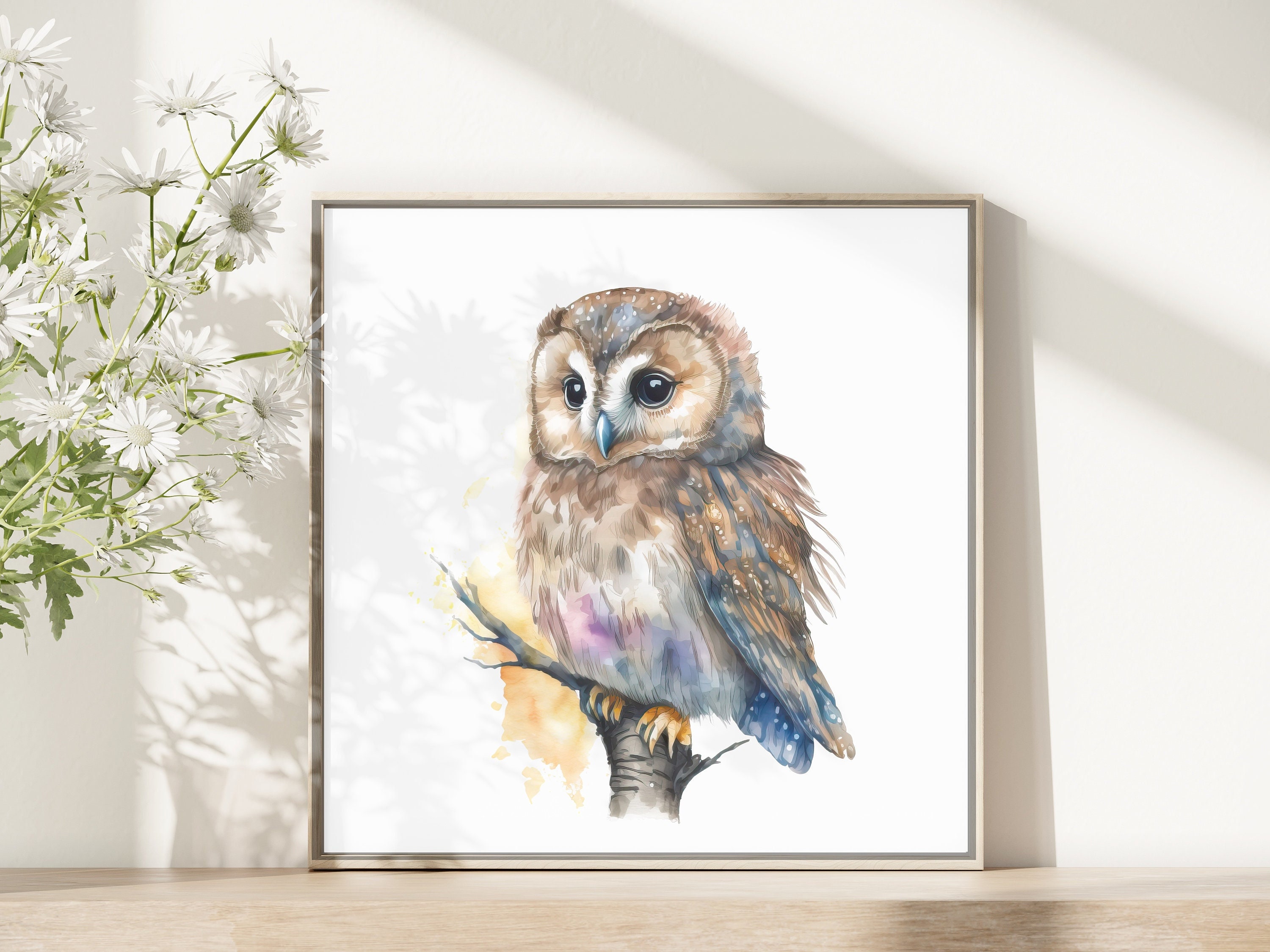 Owl Watercolor Painting, Art Print, Nursery Woodland Fine Art Print