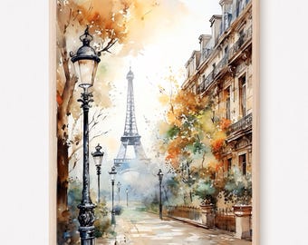 Paris Eiffelturm Aquarell Kunstdruck: Florale Stadtansicht Wanddeko