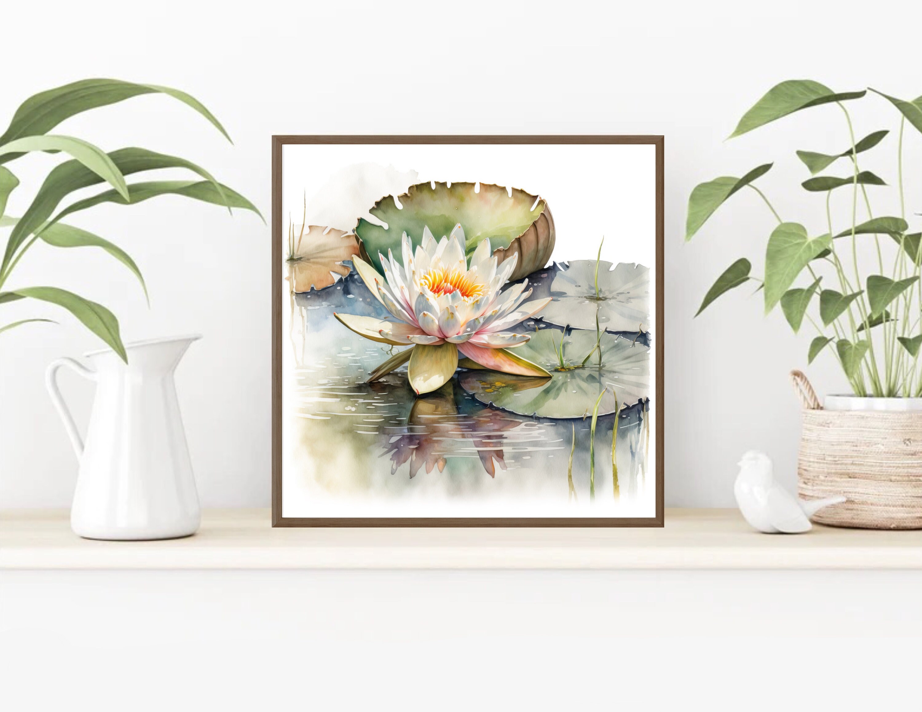 White Lotus Watercolor Painting: Floral Art Print, Neutral Home Decor ...