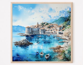 Dubrovnik Watercolor Print: Croatia Landscape Art