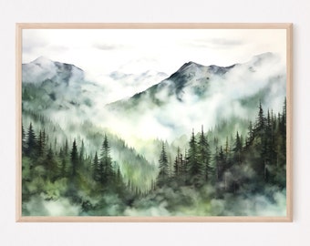 Smoky Mountains Watercolor Art Print: Serene Landscape Painting