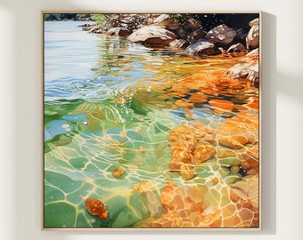 Sunlit Shore Reflections Watercolor Print