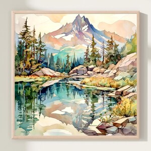 Lake Clark Alaska Art Print, Mountain Landscape Watercolor Painting, Home Decor Gift Art