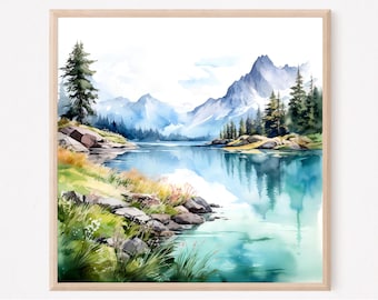 Moraine Lake Watercolor Print: Banff National Park Landscape