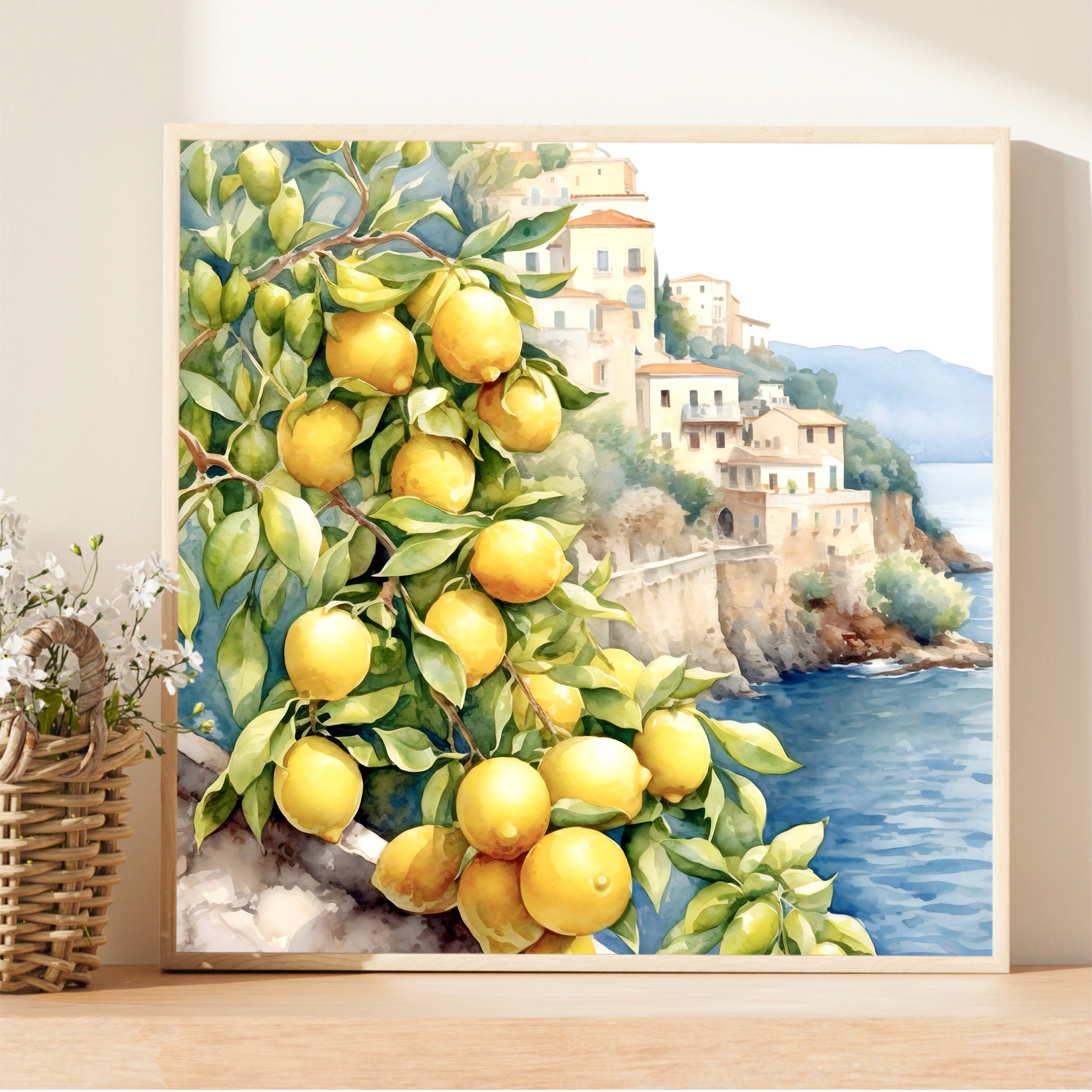 アマルフィ海岸の水彩画：ポジターノのレモン イタリア美術 - Etsy 日本