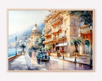 Monaco-Aquarell-Kunstdruck: Monte-Carlo-Reiseposter