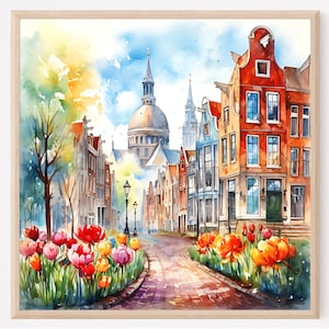 Amsterdam Netherlands Flower Street Art Print, Amsterdam Flower Poster Wall Art