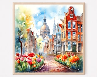 Amsterdam Flower Street Watercolor Art Print