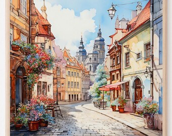 Prague Art Print Retro Travel Poster