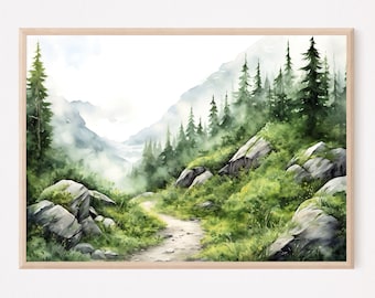 Mountain path watercolor painting art print