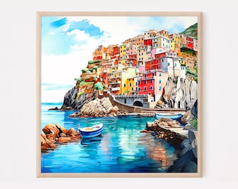 Cinque Terre Travel Print, Italy Art Print, Travel Gift, Travel Poster, Europe Print, Italian Coast, Italian Riviera, Housewarming Gift