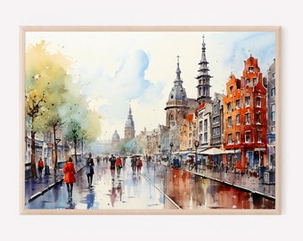 Amsterdam Aquarell Druck: Niederlande Stadtbild Kunst