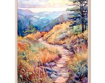 Appalachian Trail Blue Ridge Mountain Watercolor Painting Art Print Home Decor Gift