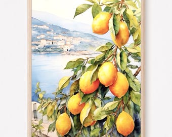 Positano Watercolor Print: Amalfi Coast Lemon Tree Art