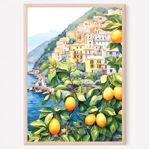 Amalfi Coast Watercolor Print: Positano Lemon Tree View