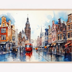 Amsterdam Painting, Amsterdam Wall Art, Amsterdam City Print, Europe Print, Amsterdam Art Print, Netherlands Print, Travel Gift. AMSTERDAM