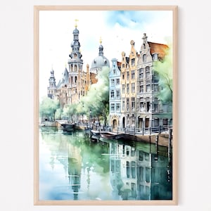 Amsterdam Canal Watercolor Painting Art Print, Amsterdam Travel Poster, Netherlands Wall Art, Home Decor Gift Ideas