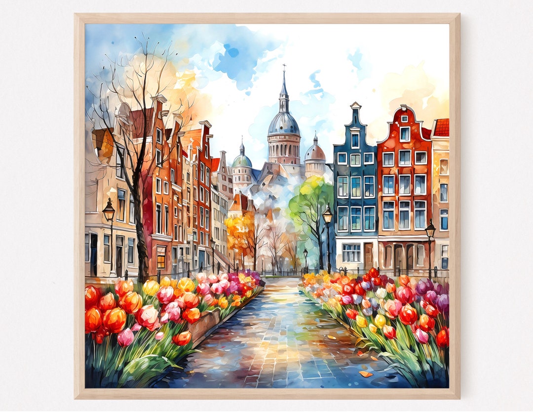 Amsterdam Tulip Street Watercolor Art Print - Etsy