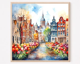 Amsterdam Tulip Street Watercolor Art Print