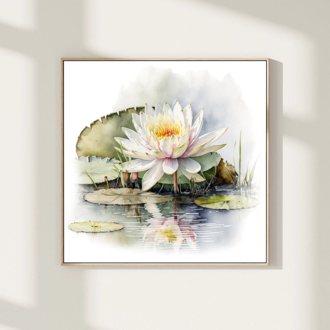 White Lotus Watercolor Print: Floral Water Lilies Painting - Etsy