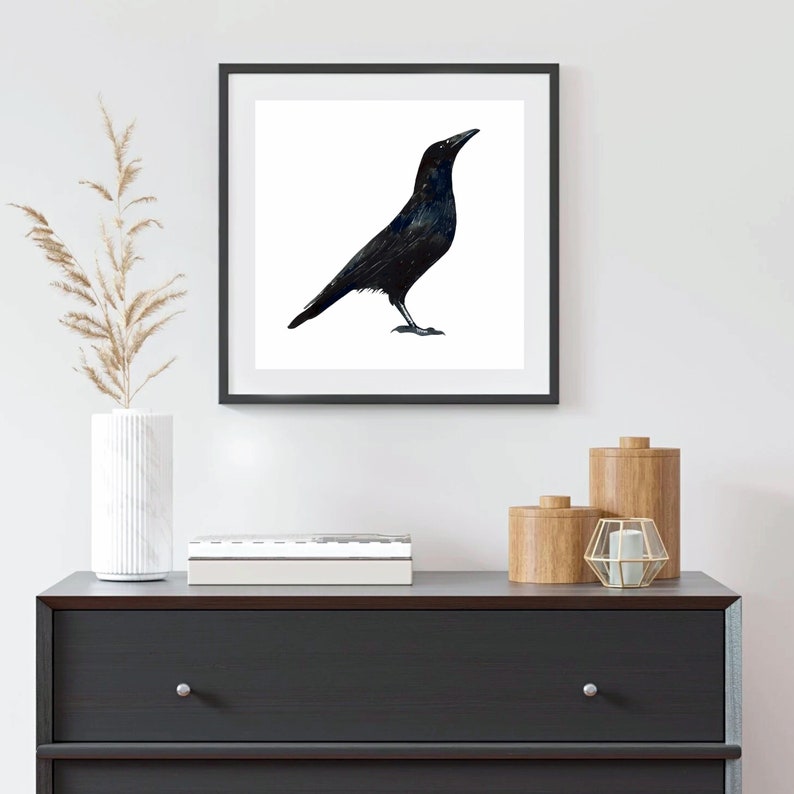 Raven Watercolor Painting Black Bird Wall Art Crow Painting Etsy