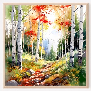 Aspen Trees Print Autumn Landscape Birch Trees Wall Art Home Decor Gift Art
