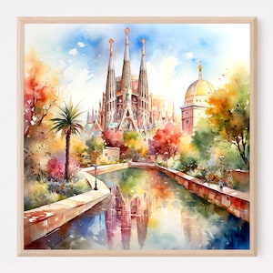 Barcelona art, Sagrada Familia watercolor painting print, Sagrada Familia poster, Barcelona illustration, Catalonia wall art, Spain painting