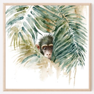 Monkey Art, Monkey Painting, Monkey Print, Monkey Watercolor Painting, Jungle Nursery Art, Monkey Nursery Art, Safari Animal Art. MO