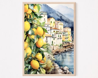 Positano Watercolor Print: Amalfi Coast Italian Lemons Art