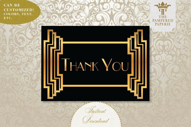 Art Deco Themed Thank You Card INSTANT Digital Download Etsy