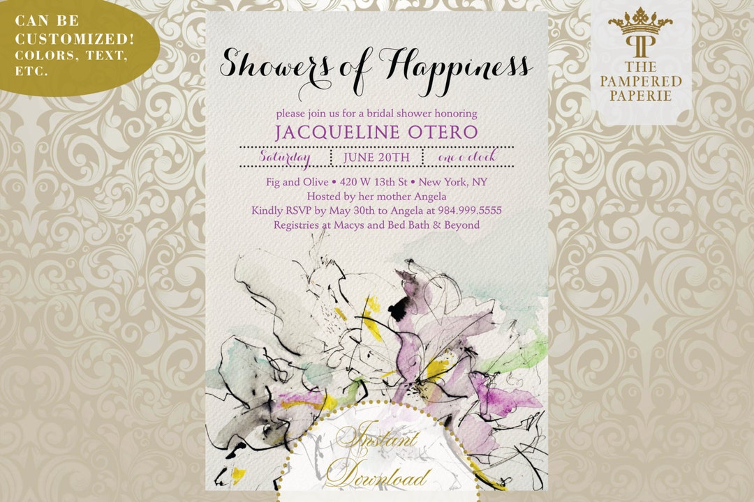 Watercolor Showers of Happiness Invitation Customized Etsy