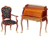 1 12 Scale Miniature Walnut with Gold Trim Roll-Top Desk Collection
